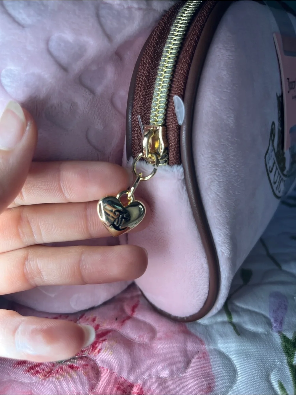 Juicy Couture Light Pink Cosmetic Case with Brown Trim and Gold Logo